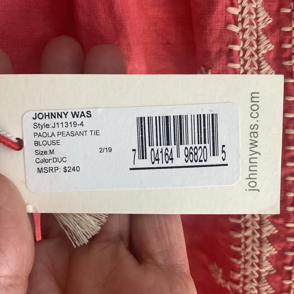 NWT Johnny Was Paola Peasant Tie Blouse in Size M - Picture 7 of 13